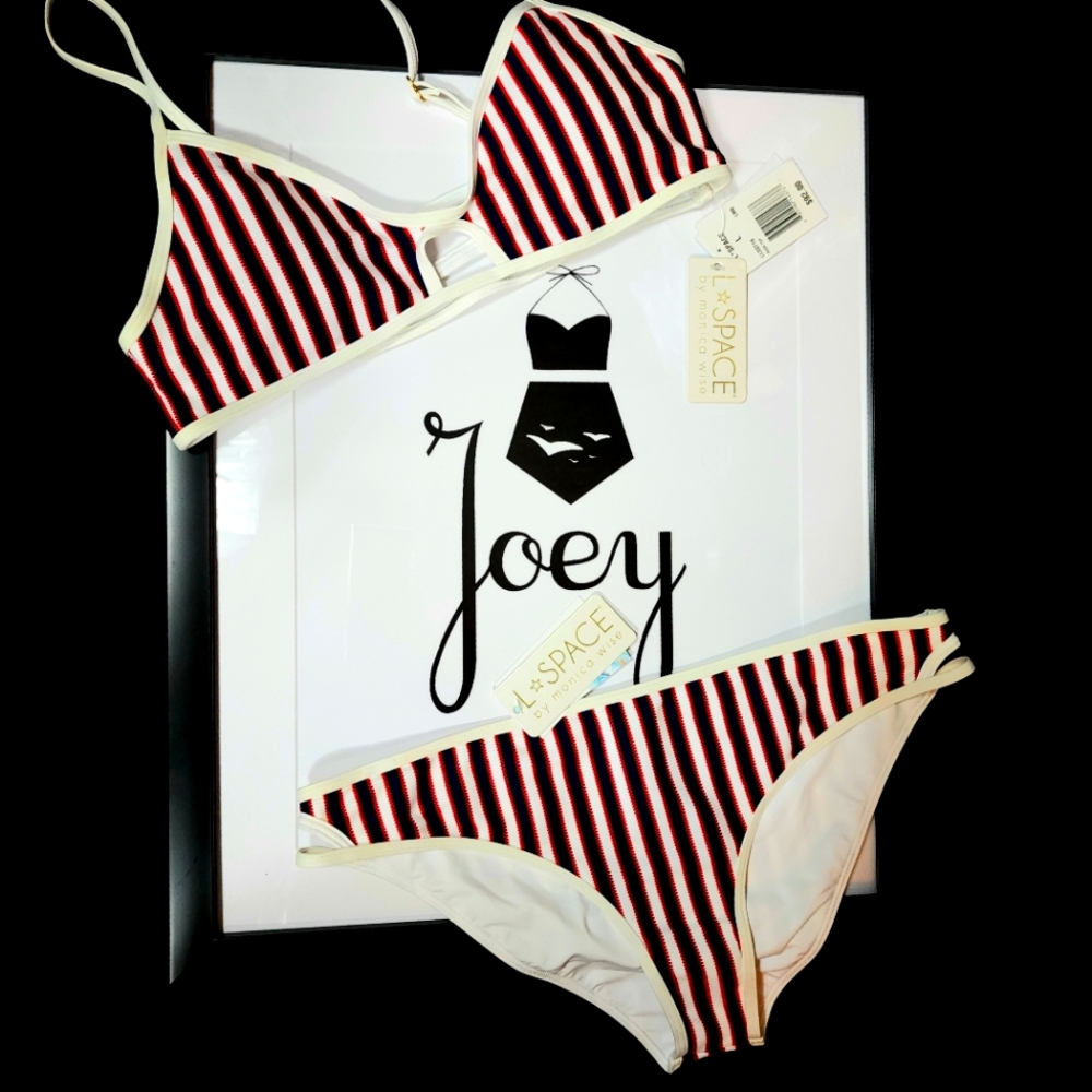 L Space NWT  Red White and Blue Stripe Bikini 2 piece Set Size  Large
